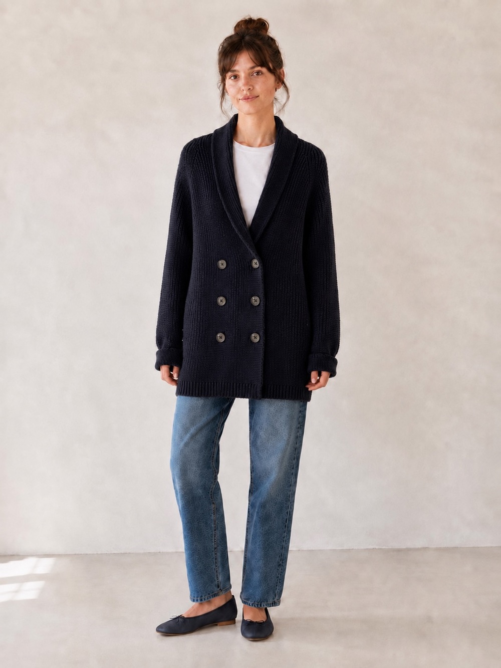 Margaret O’Leary Cotton Double-Breasted Shawl Cardigan Size XS